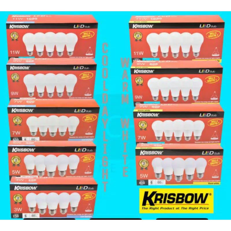 KRISBOW BOHLAM LAMPU LED ISI 5PCS 3, 5, 7, 9, 11 WATT/LAMPU PLAFON/ LAMPU LED HEMAT ENERGI