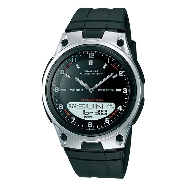 jam tangan cowok AW80-1 casio analog digital layar hitam ori rubber