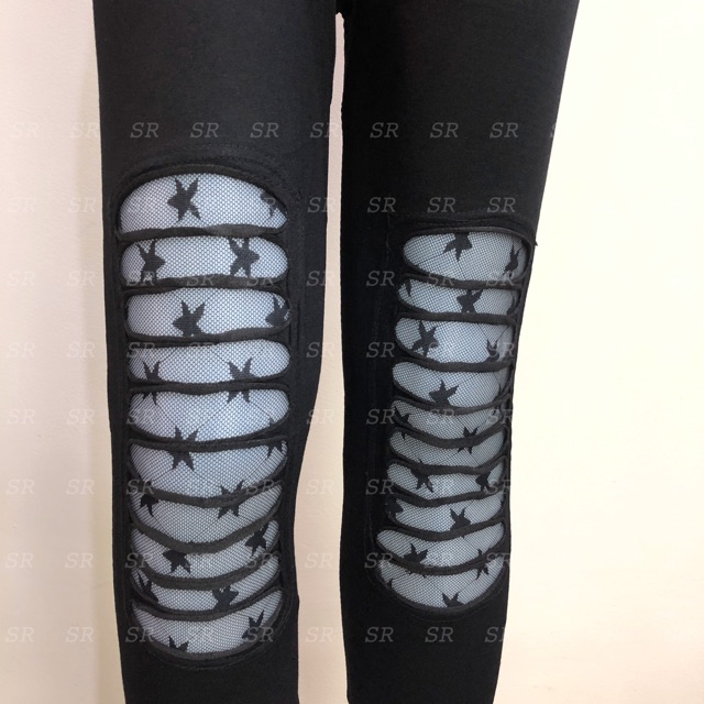 Legging Import Fashion Wanita Kombinasi Brukat Jala Katun Panjang Pendek 7/8 Fit Jumbo