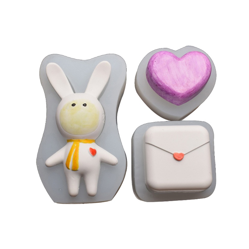 SIY  3Pcs Handmade Cartoon Rabbit Heart Silicone Resin Molds Love Letter Epoxy Resin Casting Mold Kit Art Crafts Tools