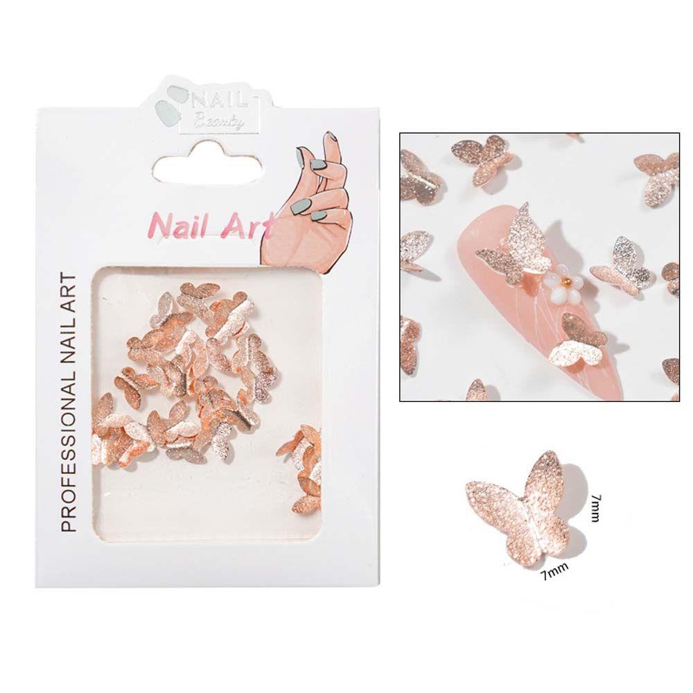 AUGUSTINA Agustina Butterfly Nail Art Dekorasi Wanita Jepang Warna Emas Perak Hiasan Kuku Frosted 3D Nail Jewelry