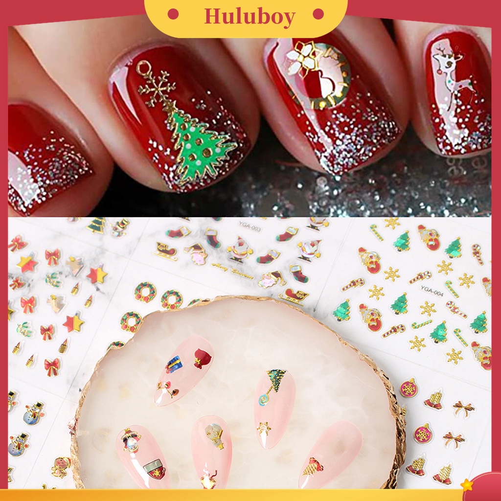 Huluboy Huluboy♡ 24pcs / Set Stiker Kuku Motif Natal Warna-Warni Untuk Dekorasi Manicure