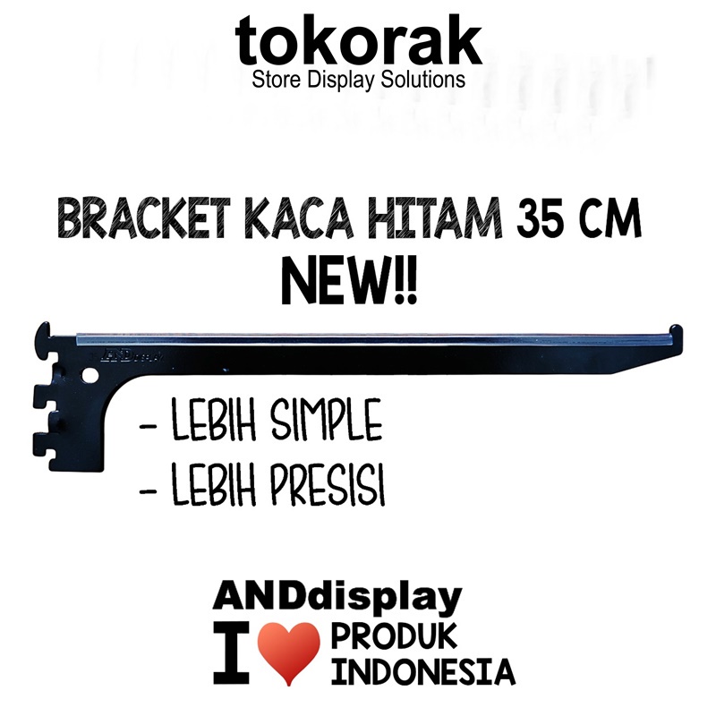 DAUN BRACKET KACA 35CM HITAM DISPLAY SIKU PENYANGGA RAK BRAKET