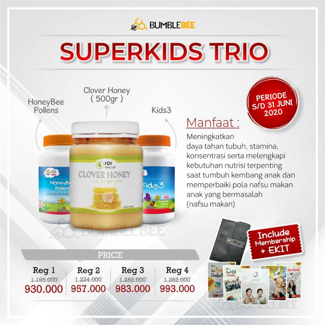 PAKET SUPERKIDS HDI (CLOVER HONEY + HONEYBEEPOLLEN + KIDS3)