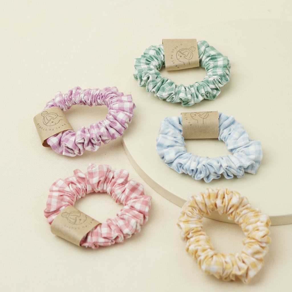 Papipustudio - scrunchies ikat rambut kunciran Mini Gingham Series