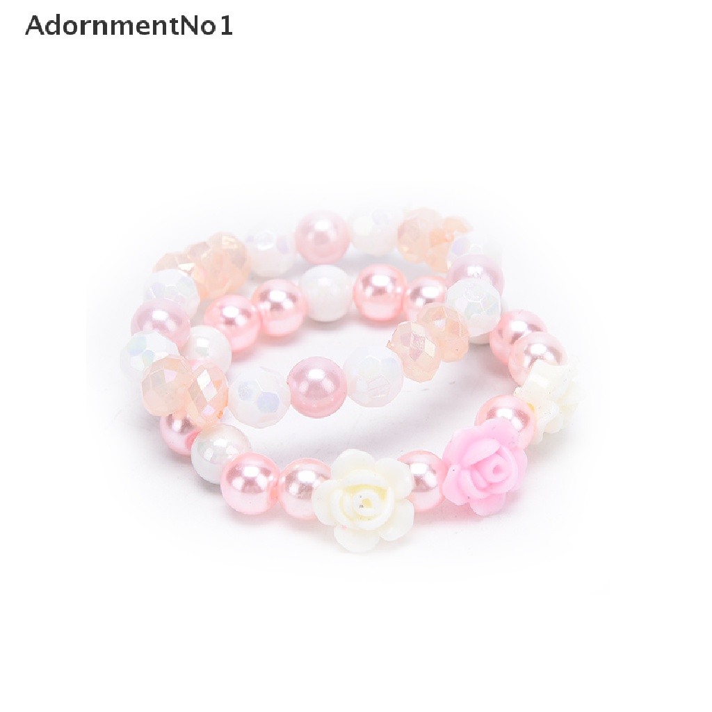 (AdornmentNo1) 2pcs / set Gelang Tangan Elastis Aksen Bunga + Manik-Manik Untuk Perhiasan Anak Perempuan