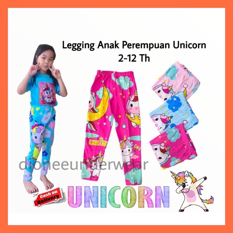 Celana Legging Anak Perempuan Karakter UNICORN 2-12 TH Leging Anak Perempuan Katun Celana Panjang Anak Perempuan XS-XXL