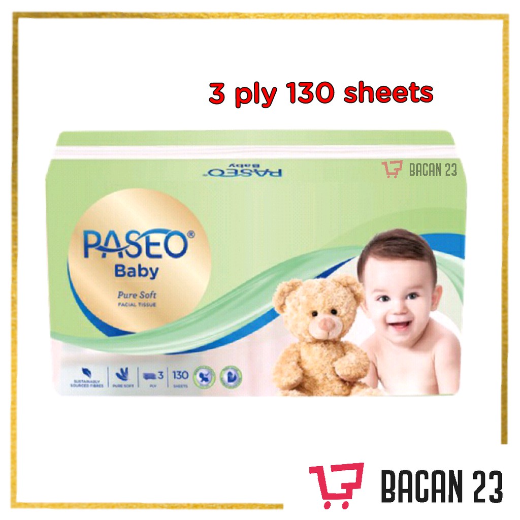 Tissue Paseo Baby (3 Ply/130'Sheets) / Tissue Wajah / Tisu Bayi / Bacan 23 - Bacan23