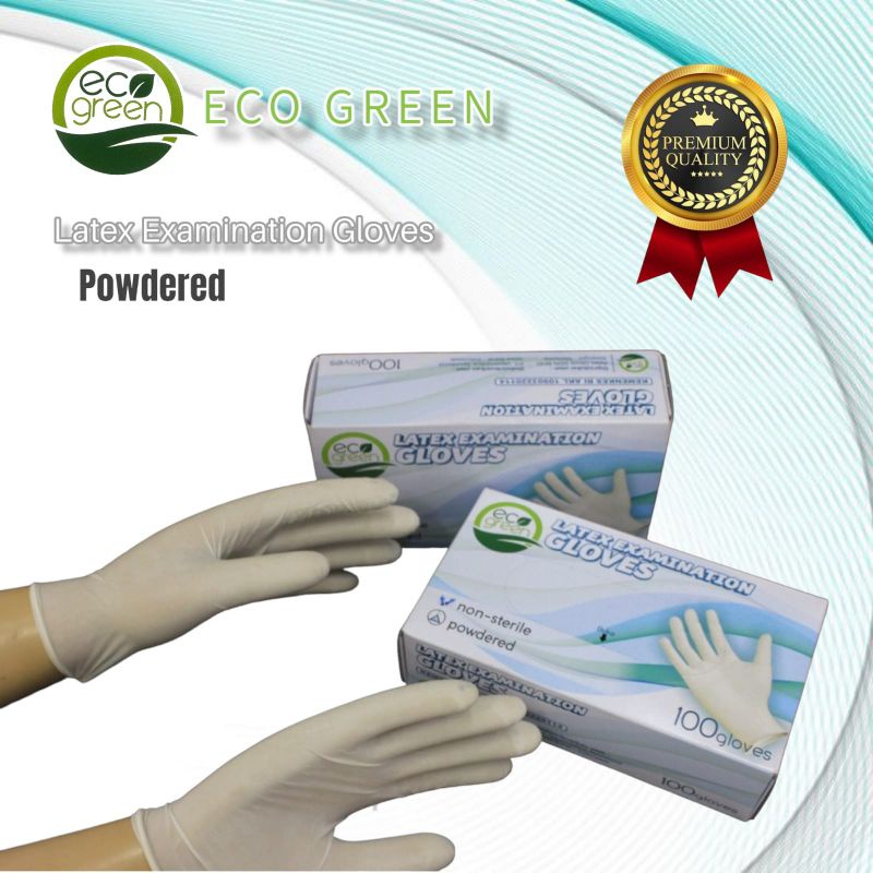 Sarung Tangan Karet Latex Medis Original Eco Green / Latex Powder Examination Gloves