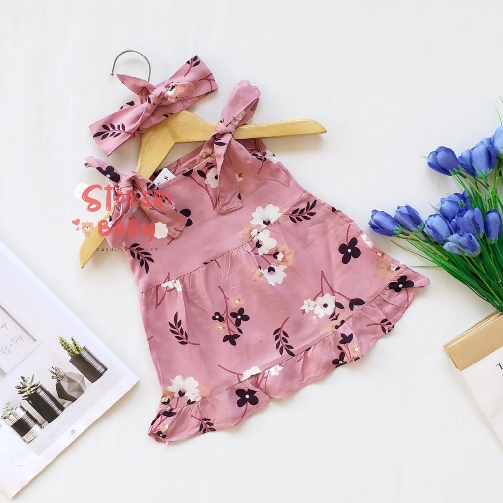 stoberi baby - BBB DRESS MAUREEN dress anak perempuan bayi motif bunga lucu free headband PART 2