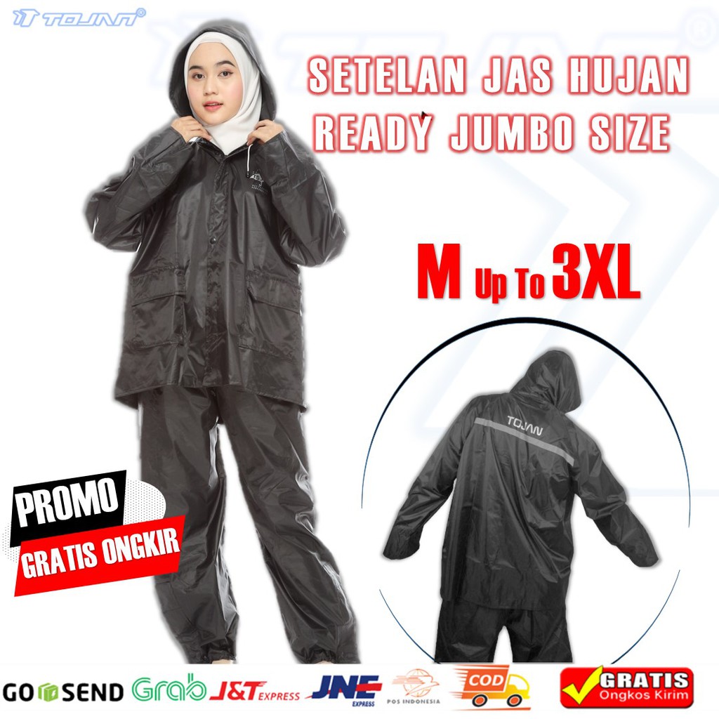 TOJAN Jas Mantel Hujan Setelan Celana Bahan Parasut 70D PVC Jumbo XXXL