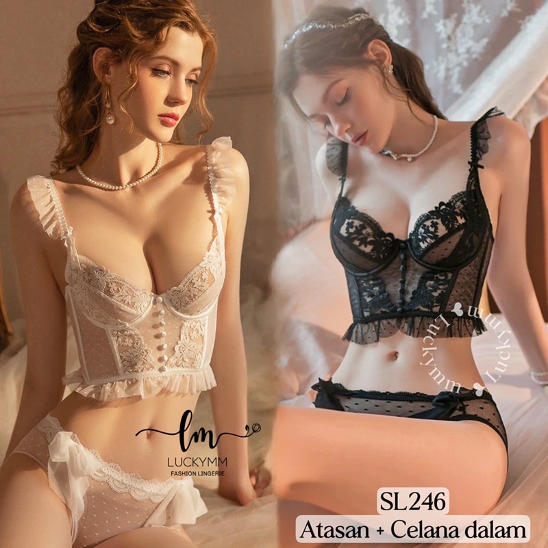 Lingerie sexy korset bustier bahan lace premium / Bustier set lingerie wanita 246