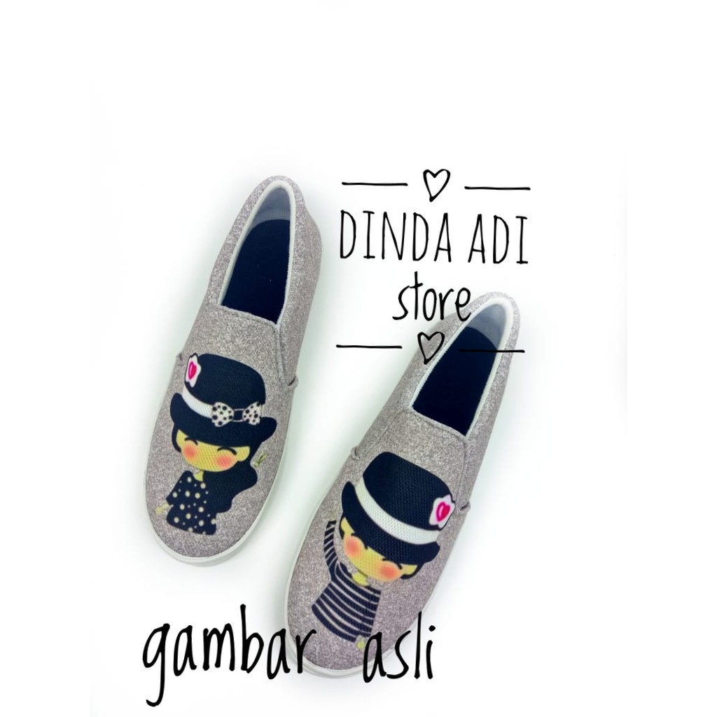 DINDA SEPATU WANITA SLIP ON JEREMMY MIZZI MURAH REALPICT 100% - ABU