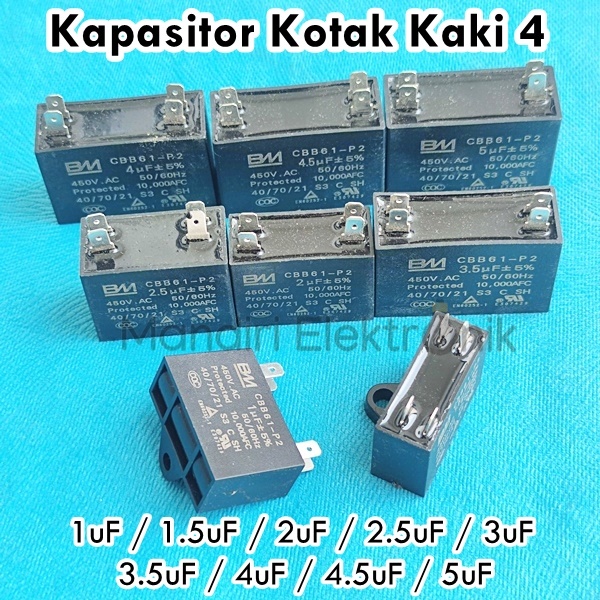 Kapasitor Fan AC 1 1,5 2 2,5 3 3,5 4 4,5 5 Mikro Kaki 4 - Kapasitor 4 Kaki Merk BM - Kapasitor Kipas Outdoor Mesin Air conditioner Kotak 4 Pin