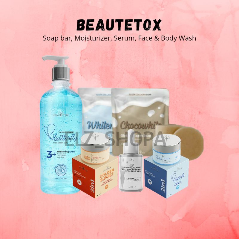 BEAUTETOX SKINCARE BODY AND FACIAL WASH, SERUM, JELLY CREAM BLUETTERFLY GOLDEN SUNSET