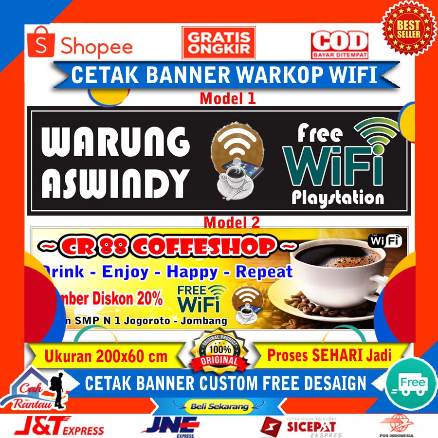 Cetak Plang Bahan Promosi Spanduk Banner Backdrop Usaha Dan Bisnis Warung Warkop Free Wifi Warnet Shopee Indonesia