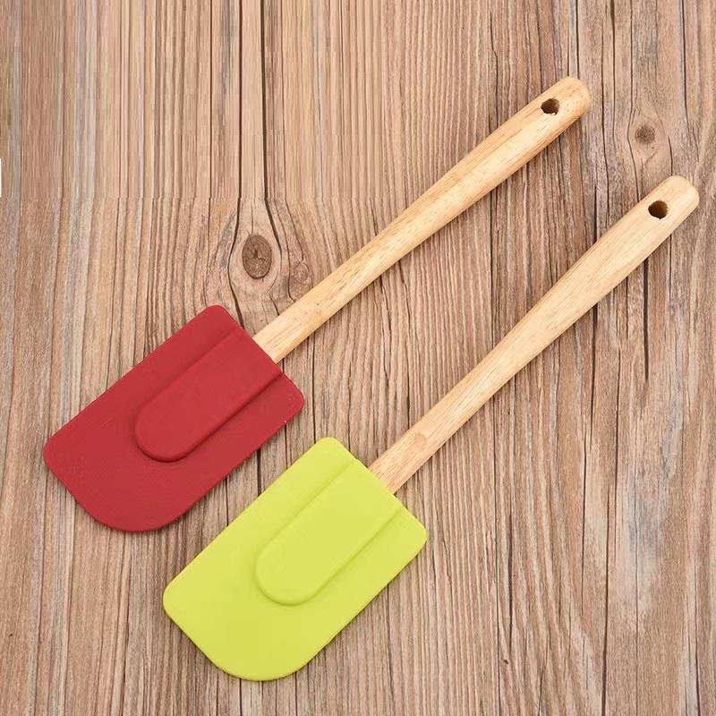 Spatula Sendok Sutil Silicone Silikon Alat Masak Dapur Gagang Kayu