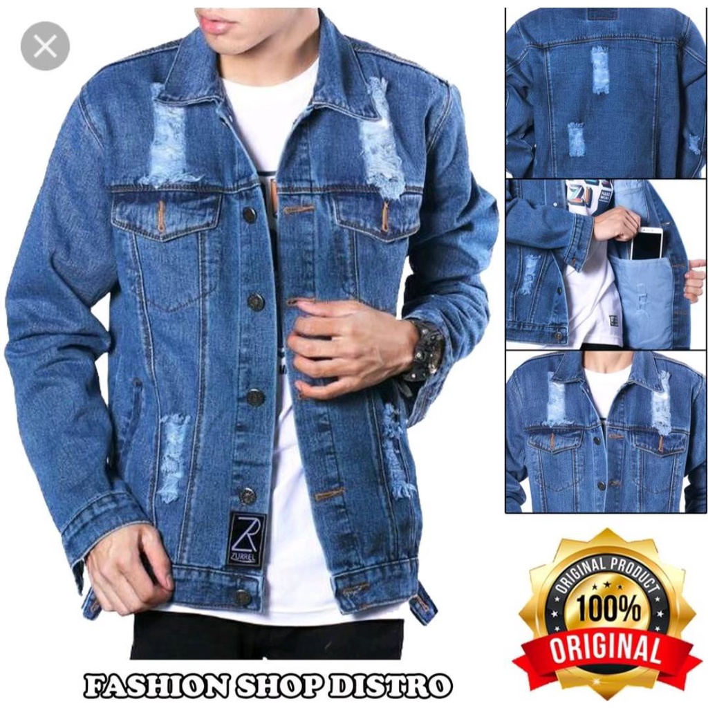 JAKET JEANS SOBEK  REMAJA PRIA DEWASA - JAKET JEANS RIPPED DENIM ROBEK-JAKET JEANS DENIM PRIA WANITA-BIO WASH M-L-X [COD]