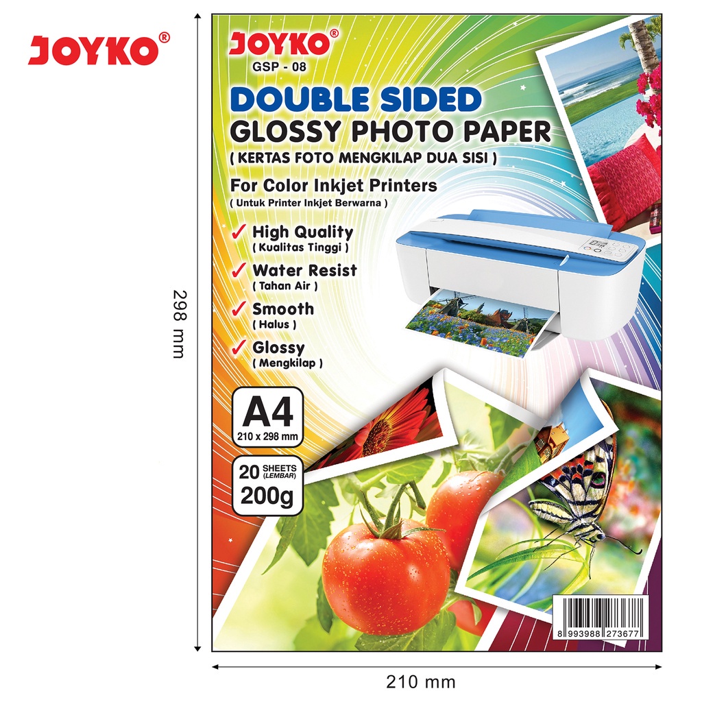 

(PAK) DOUBLE SIDED GLOSSY PHOTO PAPER JOYKO GSP-08 / FOTO MENGKILAP DUA SISI GSP-08 / GLOSSY PHOTO PAPER GSP-08