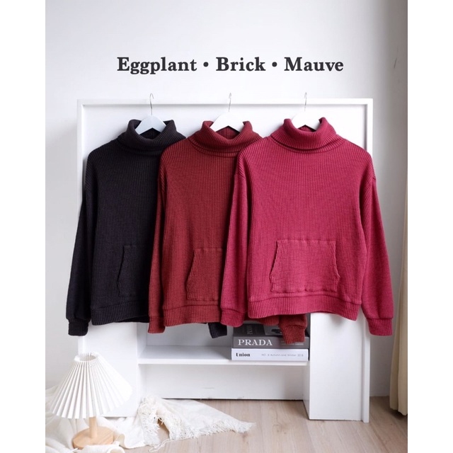 GAP Waffle Knit Turtleneck Pocket Sweatshirt