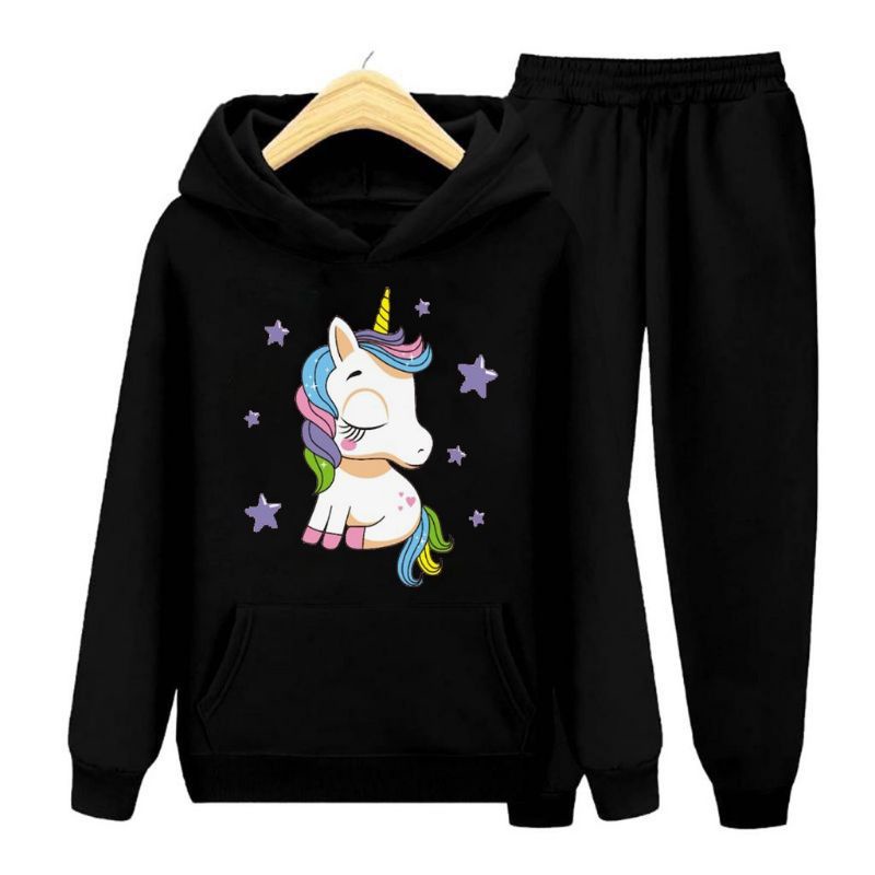 Setelan sweater hoodie kuda pony / unicorn rainbow / cewe - cowo / anak - remaja / bisa cod