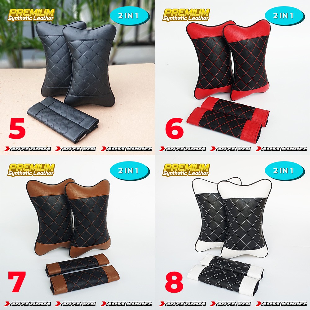 Set Bantal Mobil Kulit Sintetis Bonus Cover Seat Belt