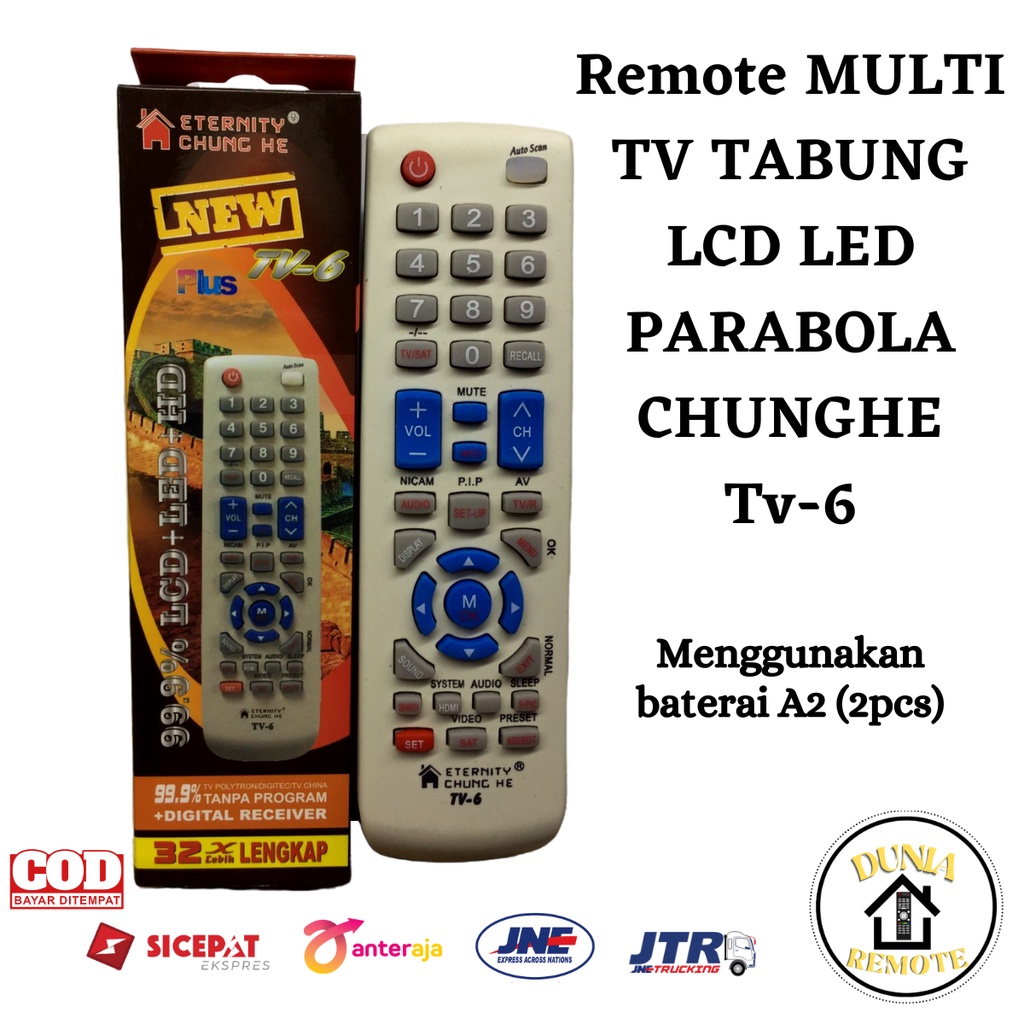 Remot Remote MULTI TV TABUNG LCD LED +Digital Receiver PARABOLA TV 6 multifungsi