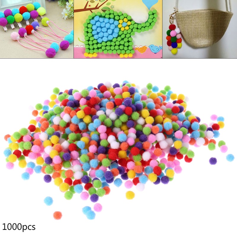 Mary 1000Pcs Pompom Kerajinan Berbulu Bulat Lembut Warna Campur Pom Pom 10mm DIY Craft