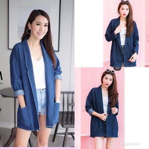 BLAZER DENIM GHEA TOP ATASAN CASUAL FASHION WANITA DEWASA BAJU DENIM CEWEK LENGAN PANJANG