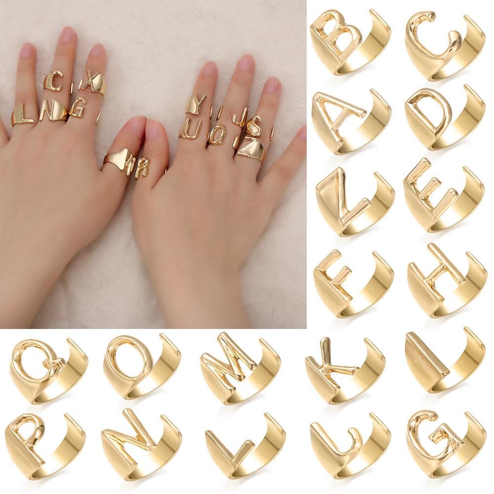 Lily Opening Ring Perhiasan Pesta Warna Emas Inisial Nama Alfabet A-Z