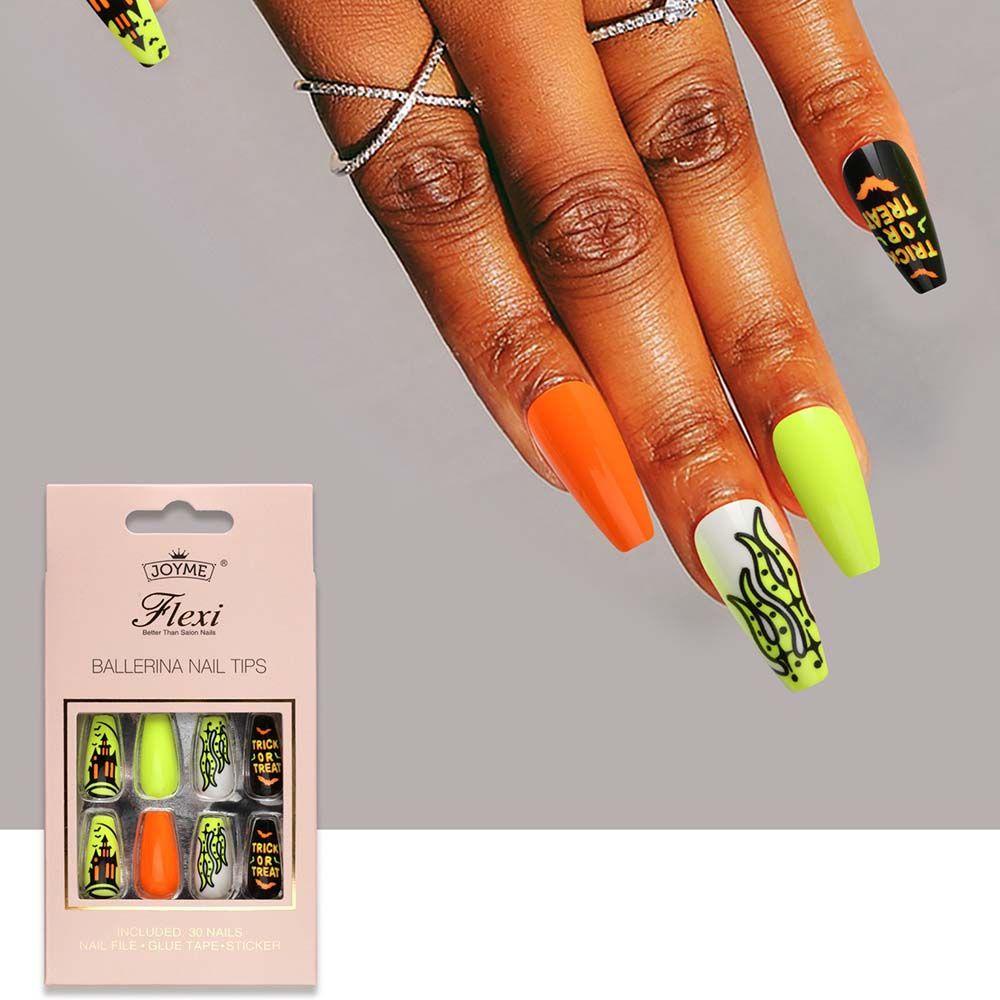 AUGUSTINA Agustina Kuku Palsu Panjang Pesona Fashion Selesai Potongan Kuku 3D Nail Tip Tekan Pada Kuku Peti Mati Kuku Kuku Kuku Palsu Halloween