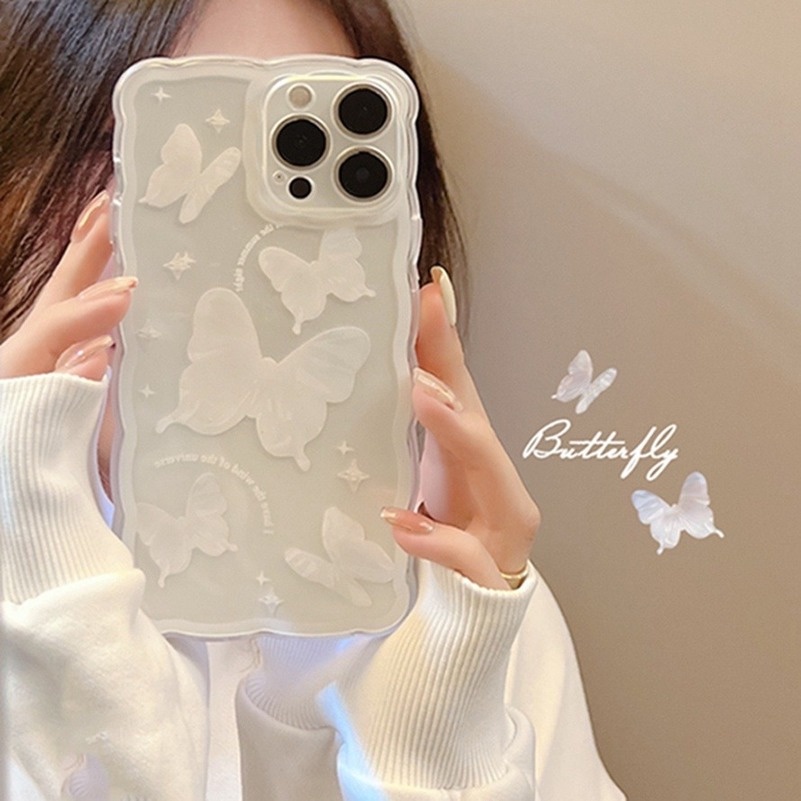 Butterfly Soft Case TPU Motif Kupu-Kupu Putih Untuk iPhone 13 12 11 Pro Max X XR Xs Max 7 8 Plus SE 2020