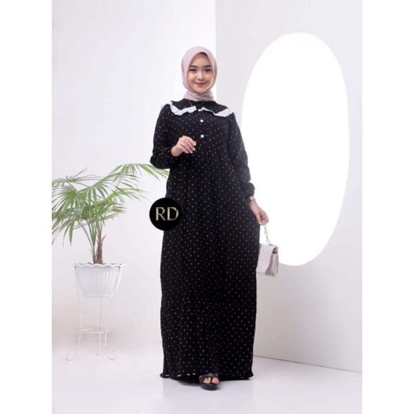 gamis muslimah terbaru poky dress bahan rayon super premium motif polka ld 110