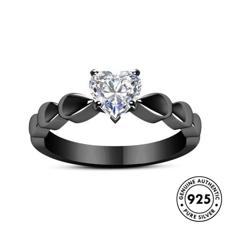 Cincin Sterling Silver 925 Desain Hati Warna Hitam