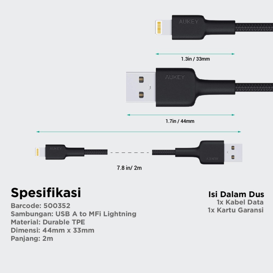 Kabel Charger Iphone Aukey CB-BAL4 MFI USB C To Lightning