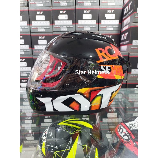 Helm KYT RC7 Motif #19 Black / Orange ( STOK LAMA )