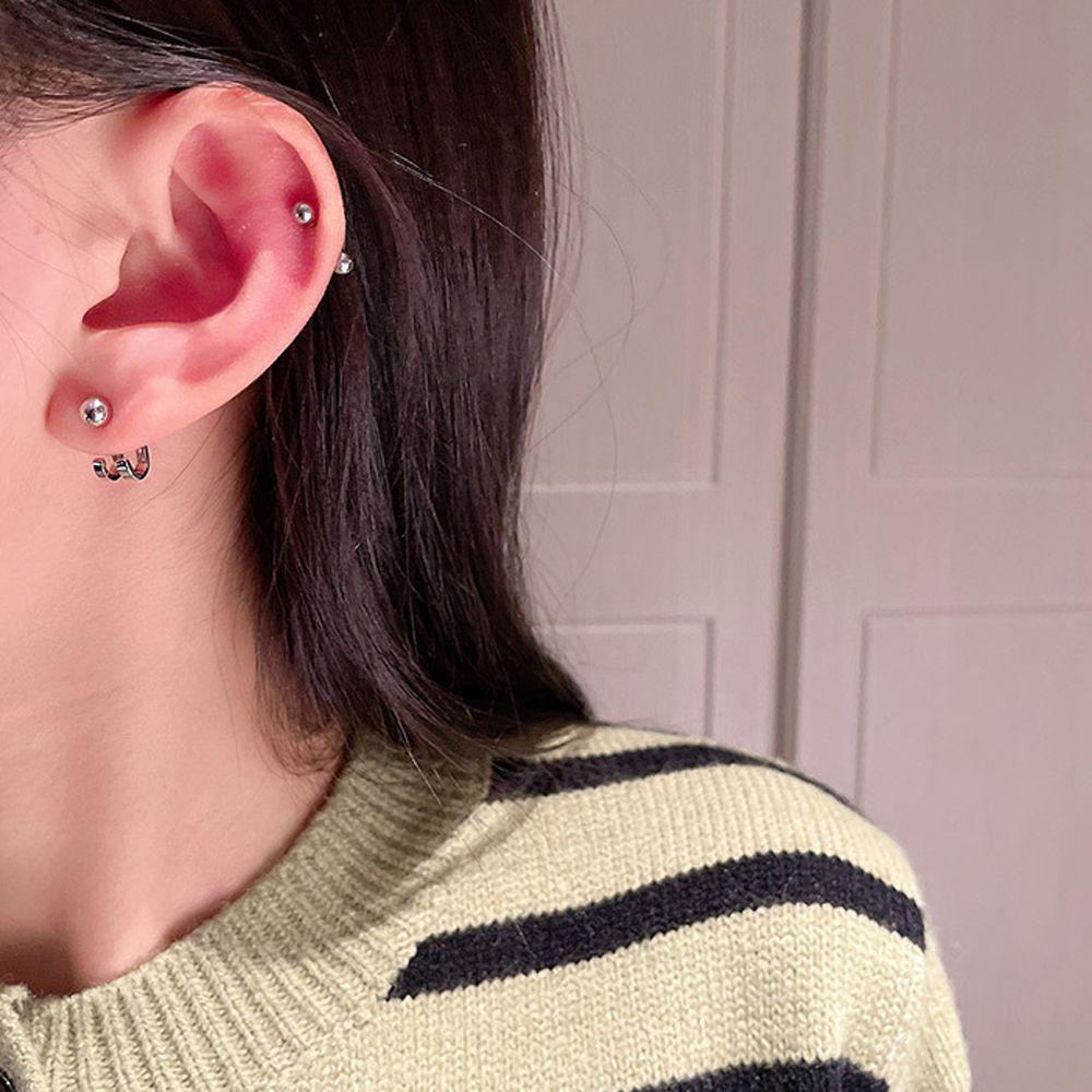 Anting Stud Silver Needle Model Gantung Belakang Mini Klasik Gaya Korea Untuk Wanita