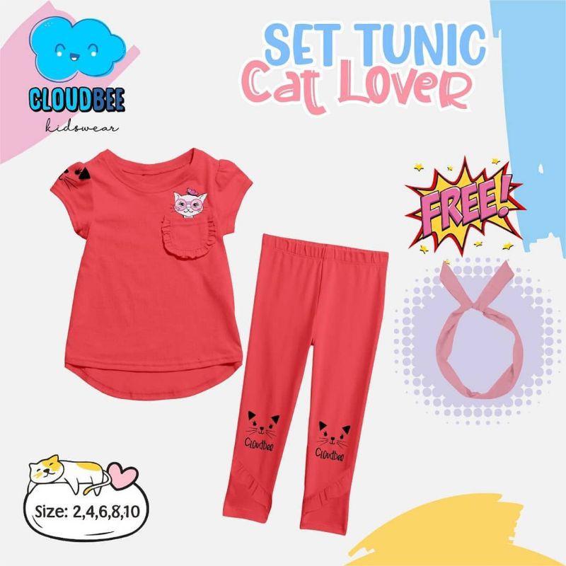 Baju Anak Perempuan Cloudbee set tunic edisi Cat Lover