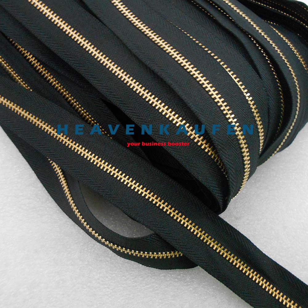 Resleting Zipper YKK Type Gigi Besi Kecil No 3 Hitam - Gold Emas Harga Per Meter