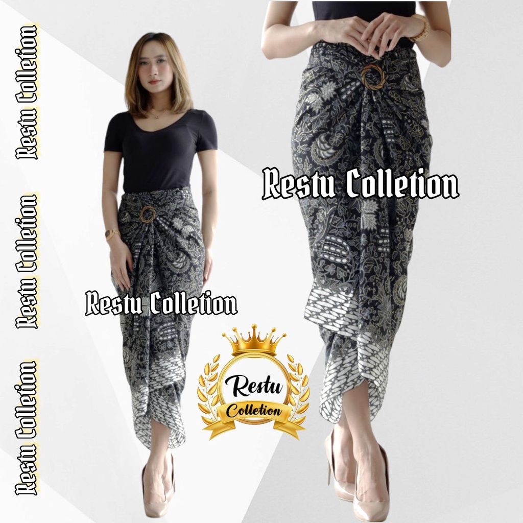 COD Restu Colletion Rok Lilit Songket Serut Batik Bawahan Kebaya Wisuda Kemeja Bloese Kondangan Nikahan Tunangan Wanita Allsize Bahan Satin HQ Premium Cerry Silver