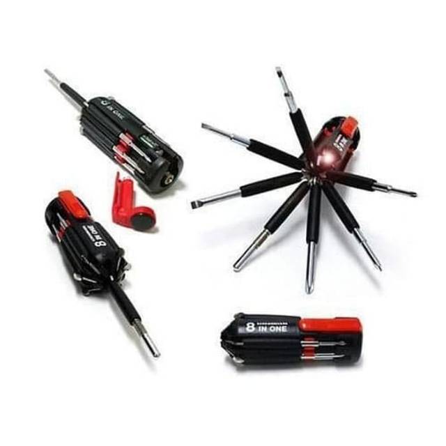 Obeng Lampu Senter Travel Multifungsi / Screwdriver 8in1 LED