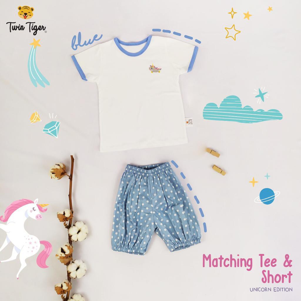 TWIN TIGER SETELAN POLKADOT ANAK MATCHING TEE &amp; SHORT BAJU BAYI 1-5 Tahun