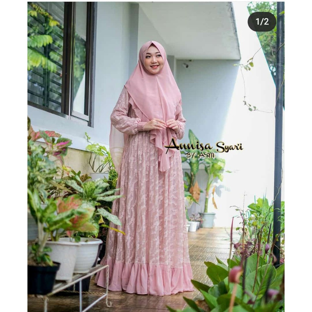 Gamis Terbaru2021 Lebaran Wanita Remaja Kekinian Pakaian Wanita ANNISA SYARI BY ASM Dress Brukat