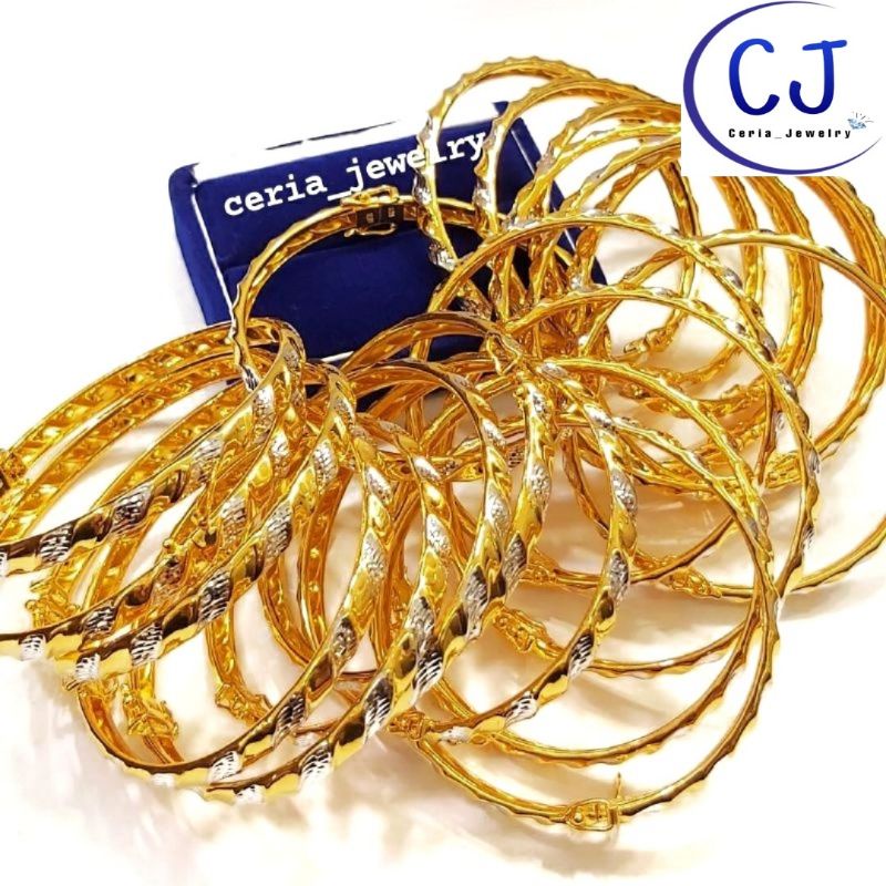 Gelang Bangle Perak Asli Silver 925 Lapis Emas Kuning Model Emas - Gelang Anti Karat