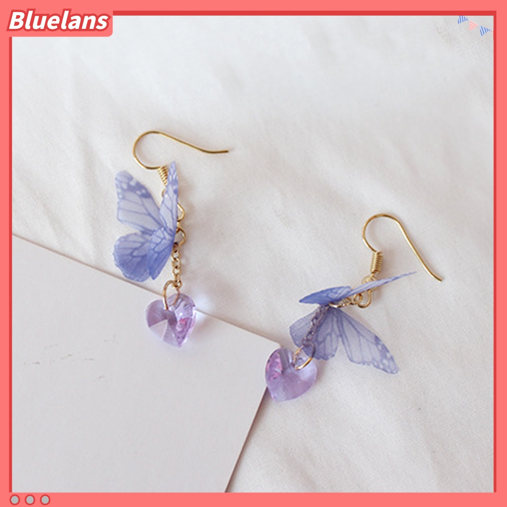 Anting Kait Panjang Menjuntai Desain Butterfly Heart Gaya Elegan Untuk Wanita