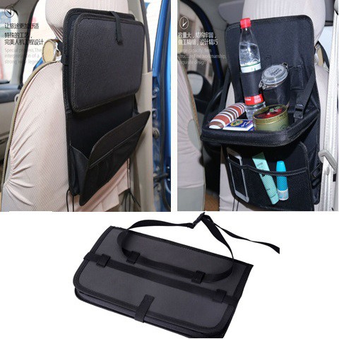 NYLON HITAM Set Car Seat Organizer Plus Meja Lipat Tas Multi Fungsi Belakang Jok Premium