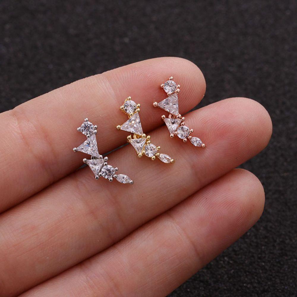 Lily 1PC Anting Tindik Rose Gold Silver Emas Sekrup Belakang Bintang Daun Stainless Steel