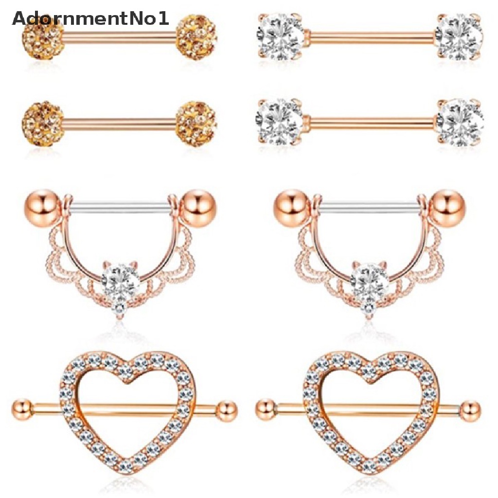 (AdornmentNo1) 4 Pasang / Set Anting Tindik Puting Bentuk Hati Aksen Kristal Bahan Stainless Steel Untuk Wanita