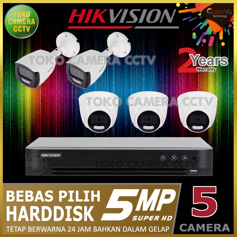 PAKET CCTV HIKVISION COLORVU 5MP 8 CHANNEL 5 KAMERA