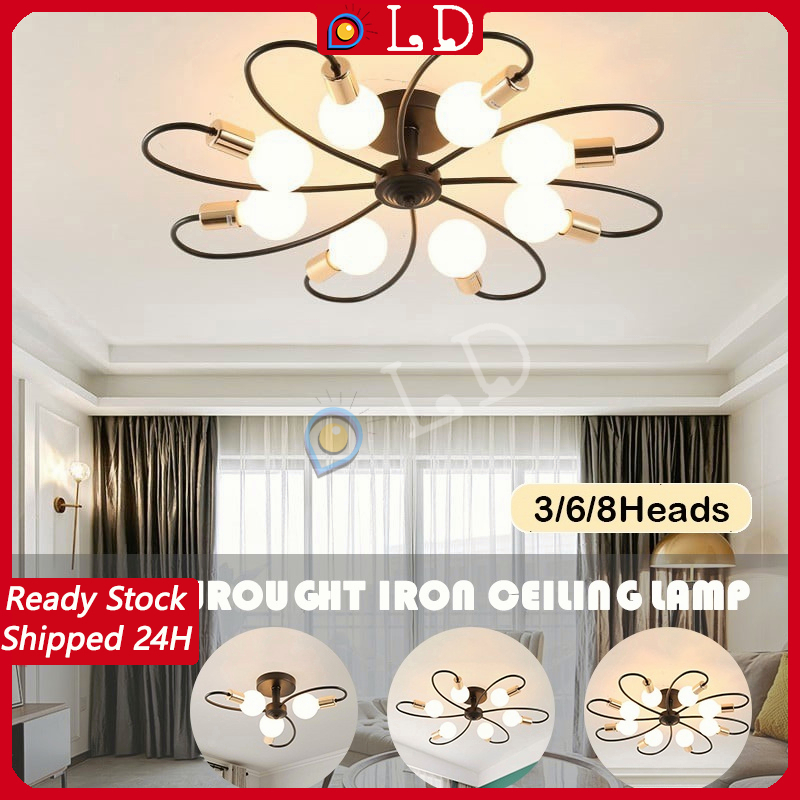 [COD] Lampu Plafon 3/6/8 Led E27 Industrial Bahan Besi Untuk Plafon Ruang Tamu Modern minimalist Ceiling lamp (Bohlam Tidak Termasuk)